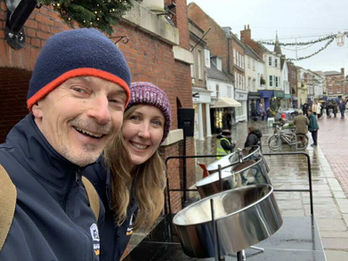 Rebekah and Graham Steel Pan Duo at Chichester Christmas Light Switch on