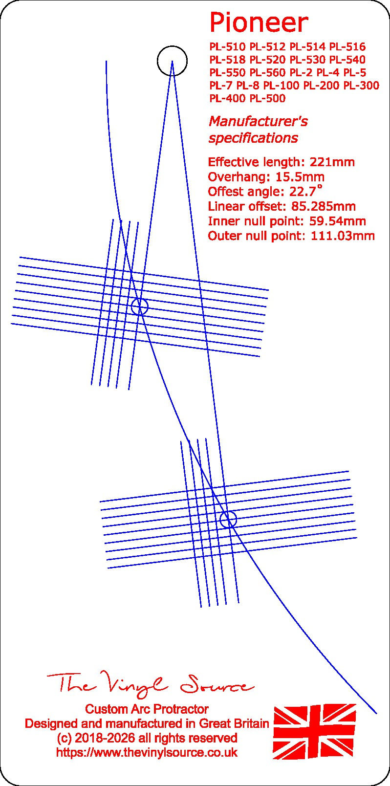 Arc Protractor for Pioneer PL-510/512/514/516/518/520/530/540/550/560 & other