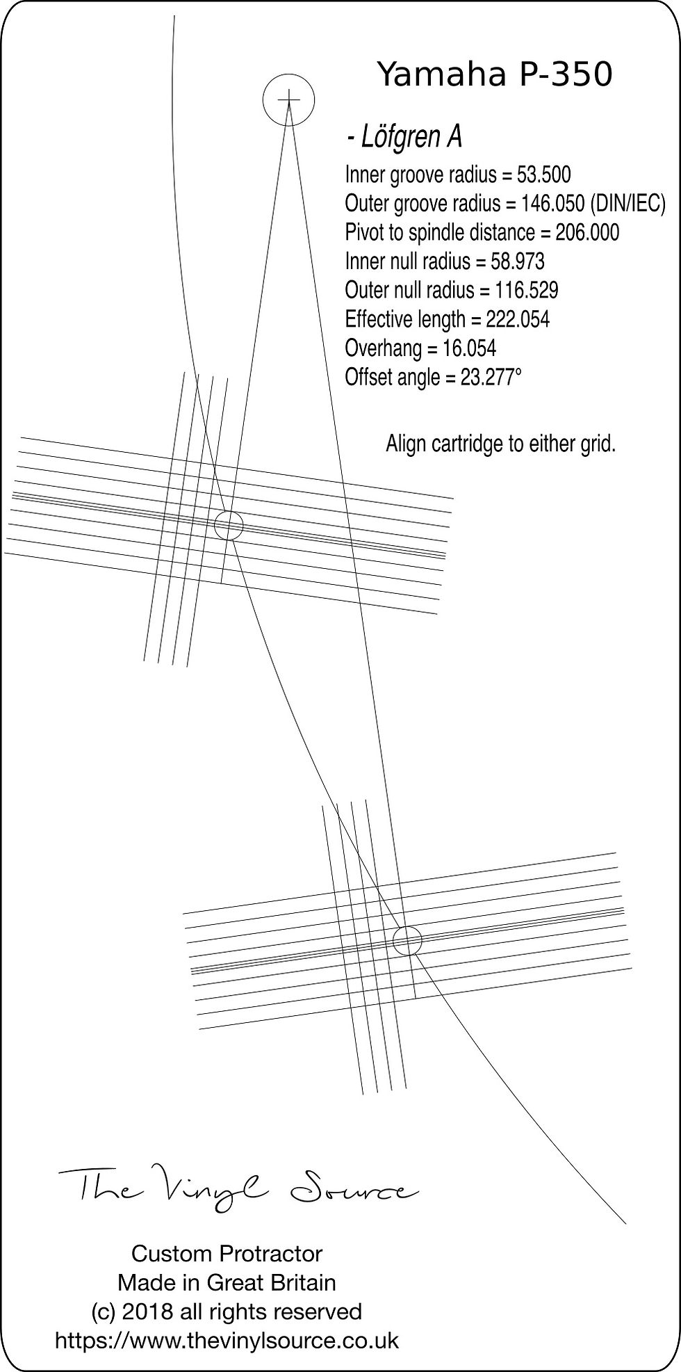 Cartridge Arc Alignment Protractor. For use with Yamaha P350