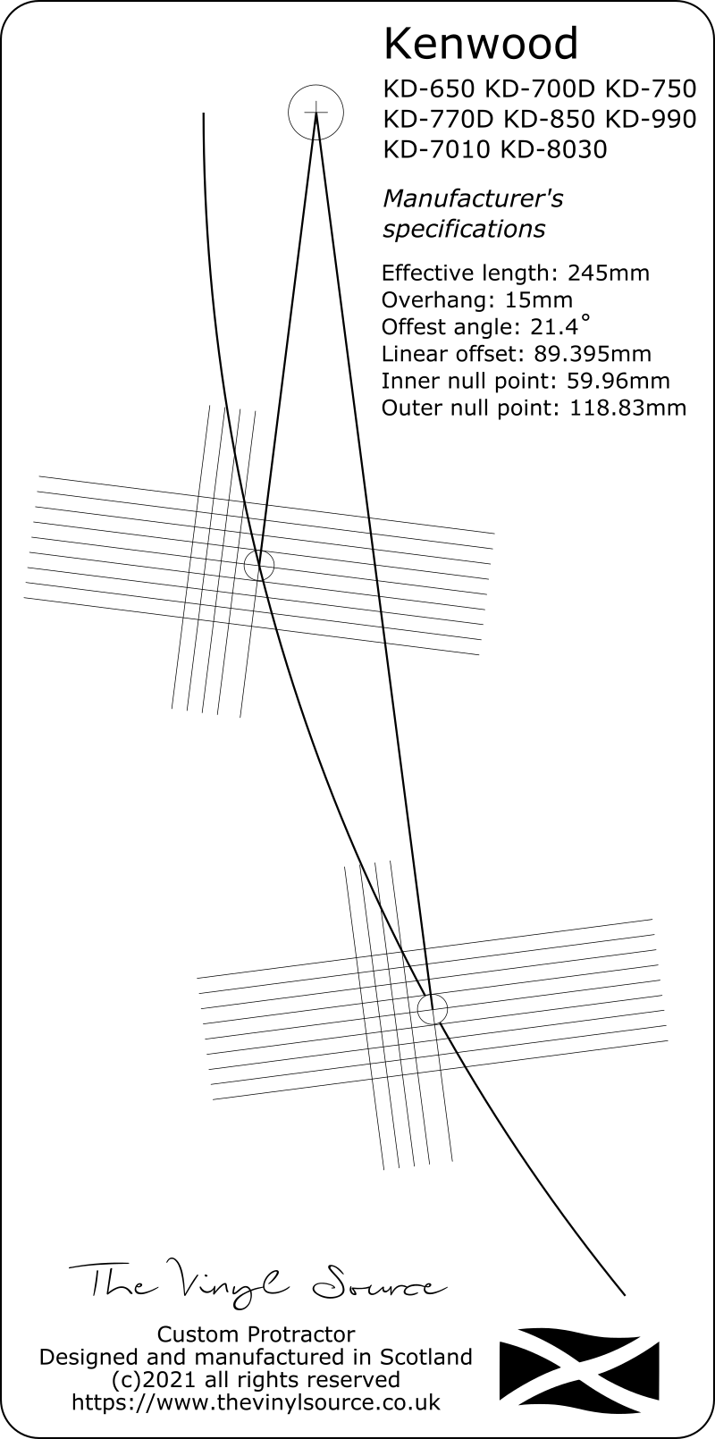Cartridge Arc Protractor for Kenwood KD-650/700d/750/770d/850/990/7010/8030