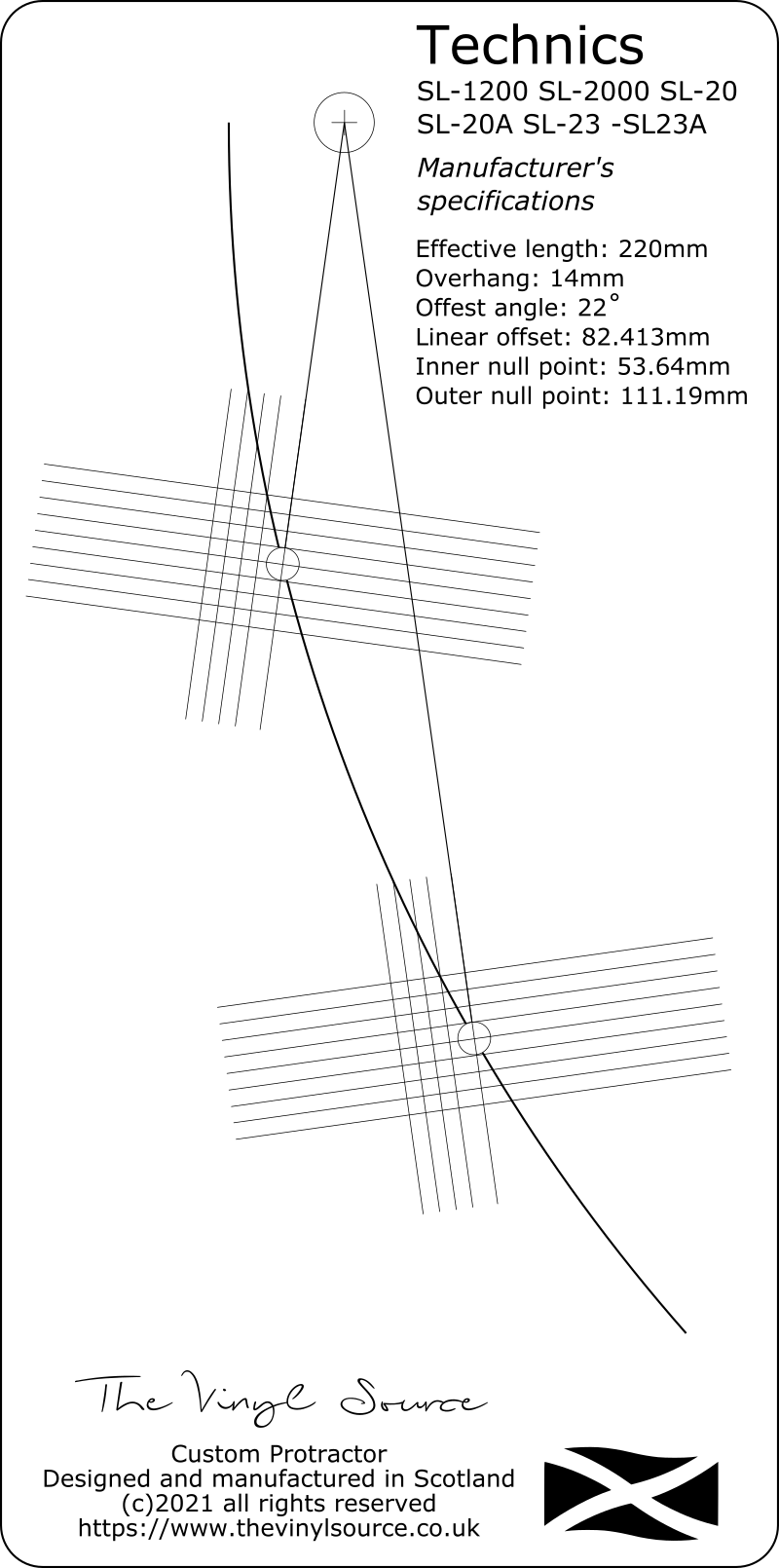 Arc Protractor for Technics SL-1200 SL-2000 SL-20 SL-20A SL-23 SL-23A