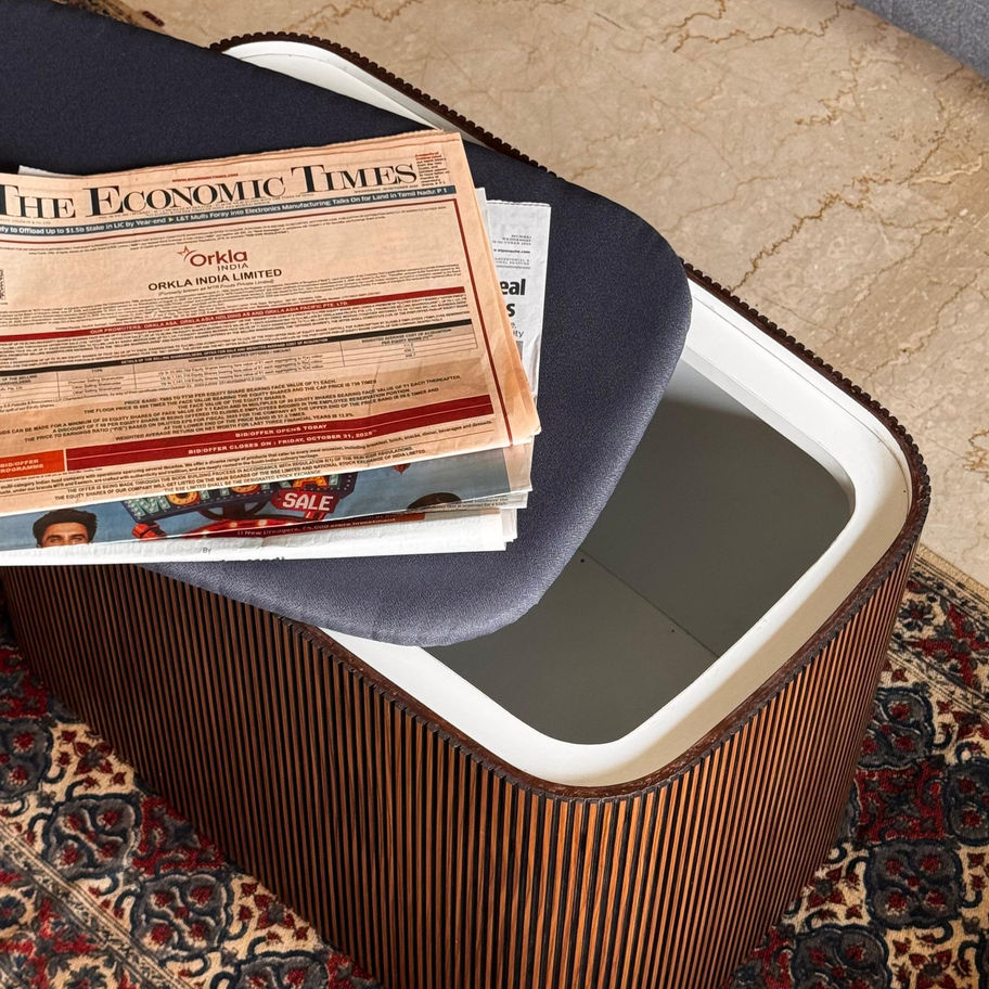 Large Luxury Ottoman with unique fluted finish and upholstery.