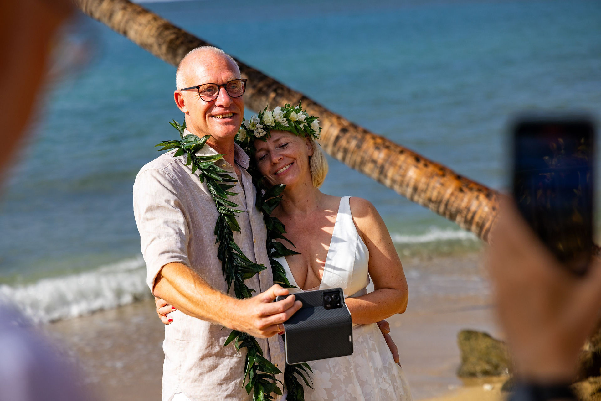 couple happy during wedding in Oahu 