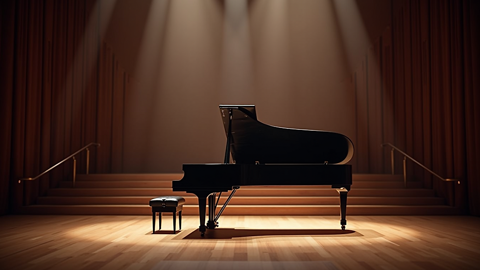 High angle view of a grand piano on stage ready for a performance [AI-generated image]