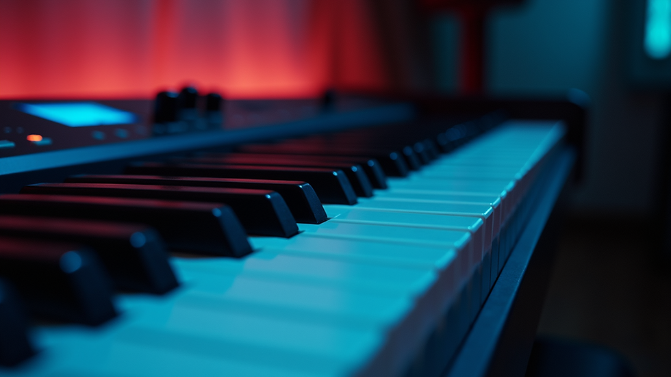 Close-up view of a digital piano with illuminated keys [AI-generated image]