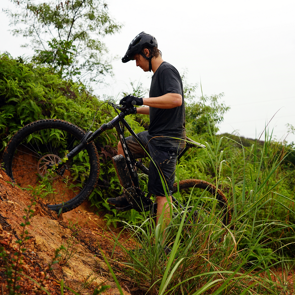 Eye-level view of an ebike climbing a steep hill