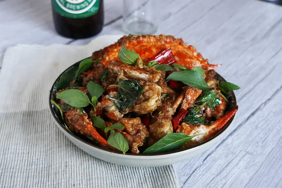 Taiwanese-style appetizer: Stir-fried flower crab with satay sauce