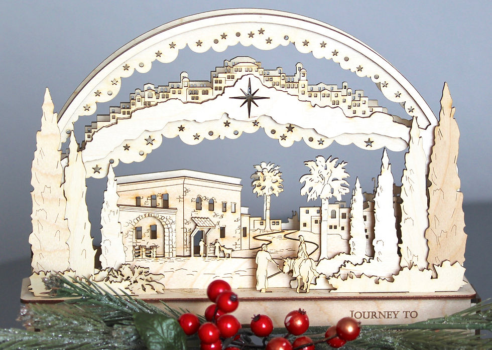 Thumbnail: Journey to Bethlehem Natural Wood Small Schwibbogen