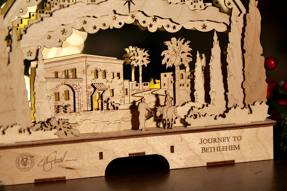Thumbnail: Journey to Bethlehem Natural Wood Small Schwibbogen