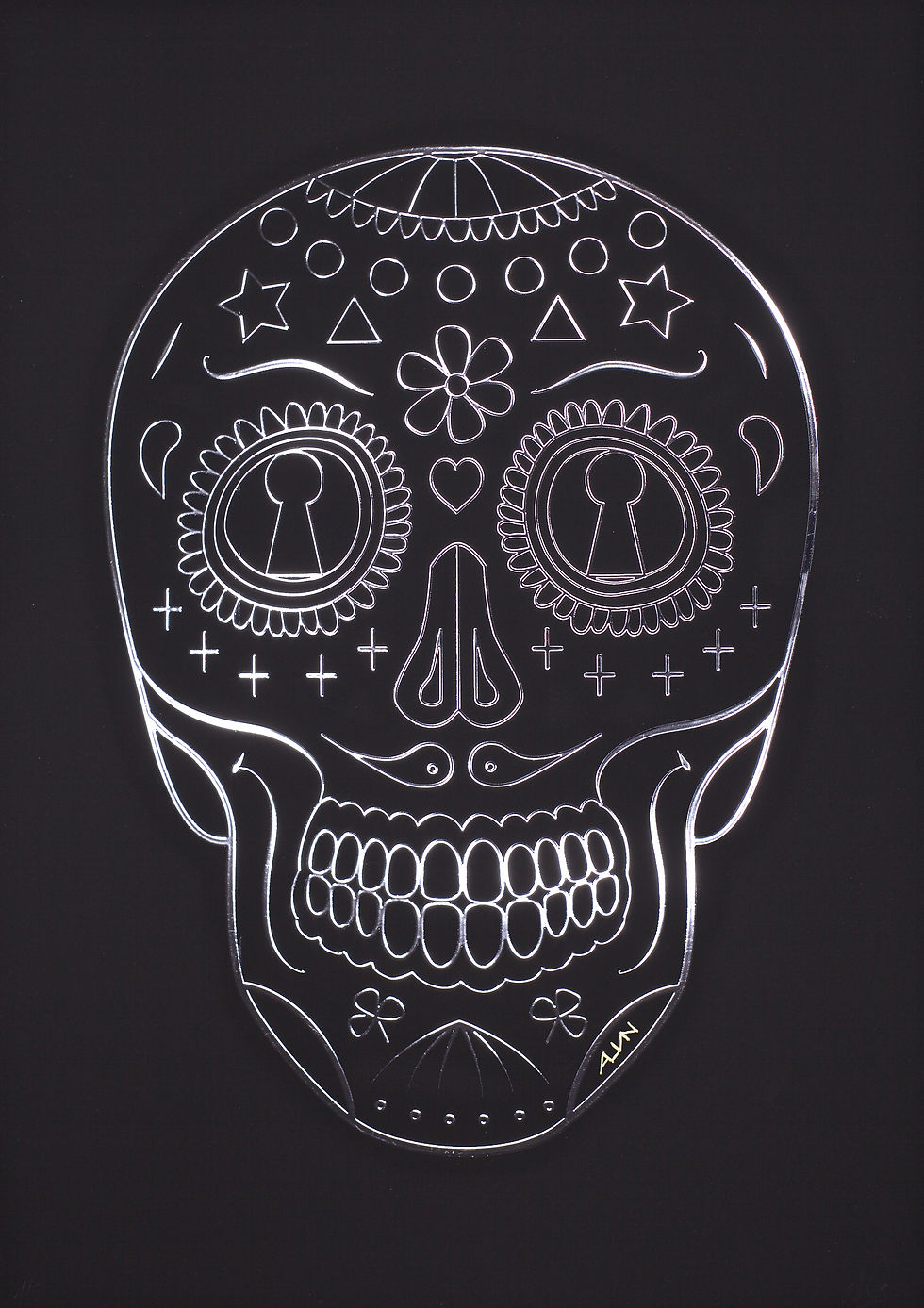 Thumbnail: DIA DE LOS MUERTOS Chrome on Black 29x42 300gr 5 COPIES NUMBERED, SIGNED, CERTIFIED.
