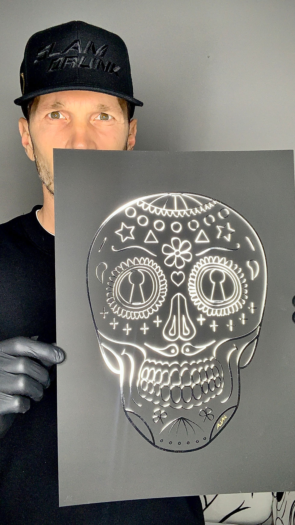 Thumbnail: DIA DE LOS MUERTOS Chrome on Black 29x42 300gr 5 COPIES NUMBERED, SIGNED, CERTIFIED.