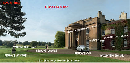 A client was looking at using his mansion for function events but did not want to have the house re shot. So the marked up requests were carried out for the below finished Artwork. This ran in a few high end Homes and interior magazines.