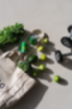 Wellness lifestyle flat lay, fresh produce and fitness gear, content for health brand

