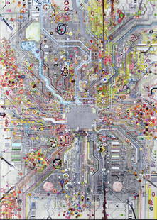 intel 4004,  intel circuit chip 4004, 1971, microprocessor, painting on canvas, contemporary art, art, network, federico faggin, computer on a chip, cpu, intel, busicom, marcian hoff, masatoshi shima, 1970, integrated circuit,