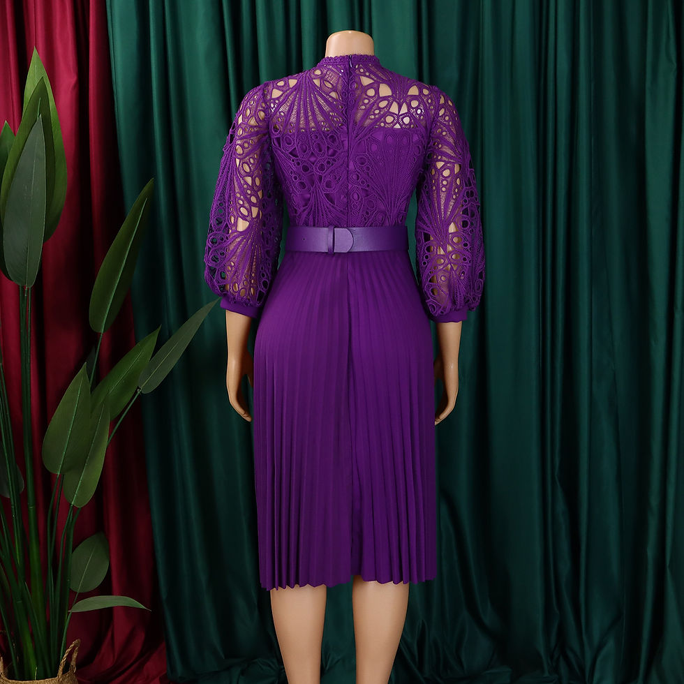 Thumbnail: Baptism Center Elegant Lace Crochet Maxi Dress — Solid Color Formal Church Wear