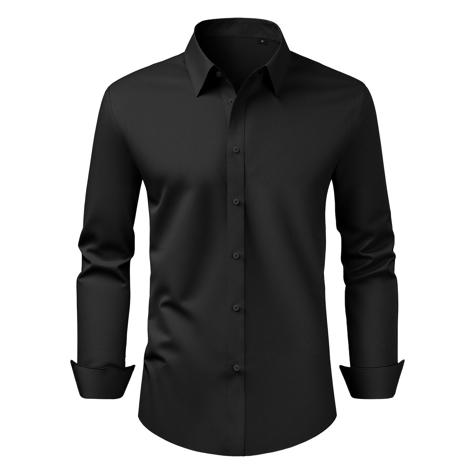 Baptism Center Men’s Slim Fit Black Dress Shirt — Soft Stretch, Wrinkle‑Free Lon