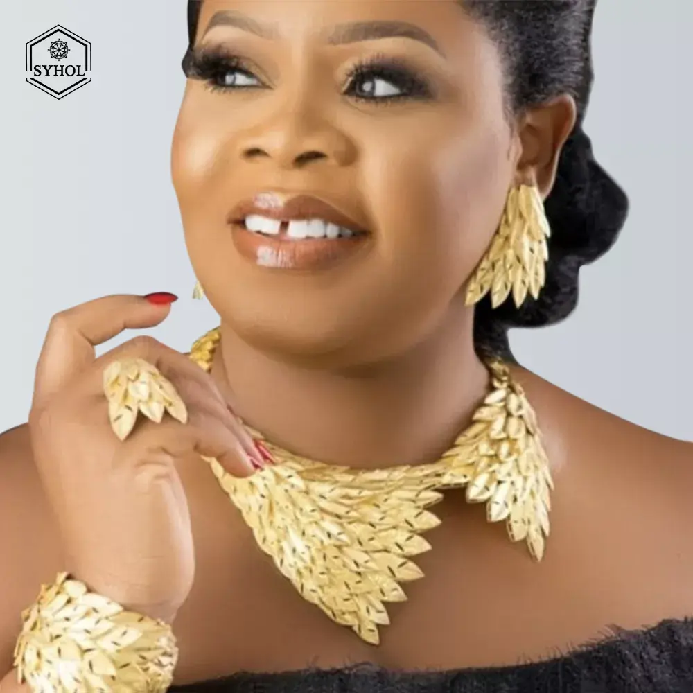 Women’s Gold Feather Necklace & Earrings Set – Baptism Center Gift Collection