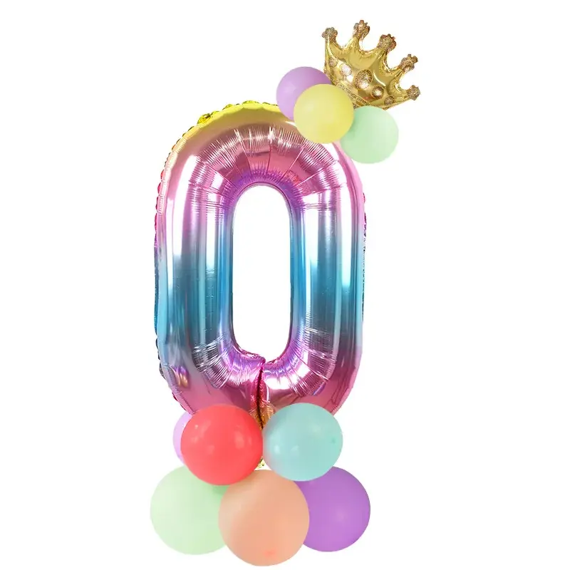 Thumbnail: Heavenly Rainbow Number Balloon Set – 32in Crown Foil for Baptism Celebration