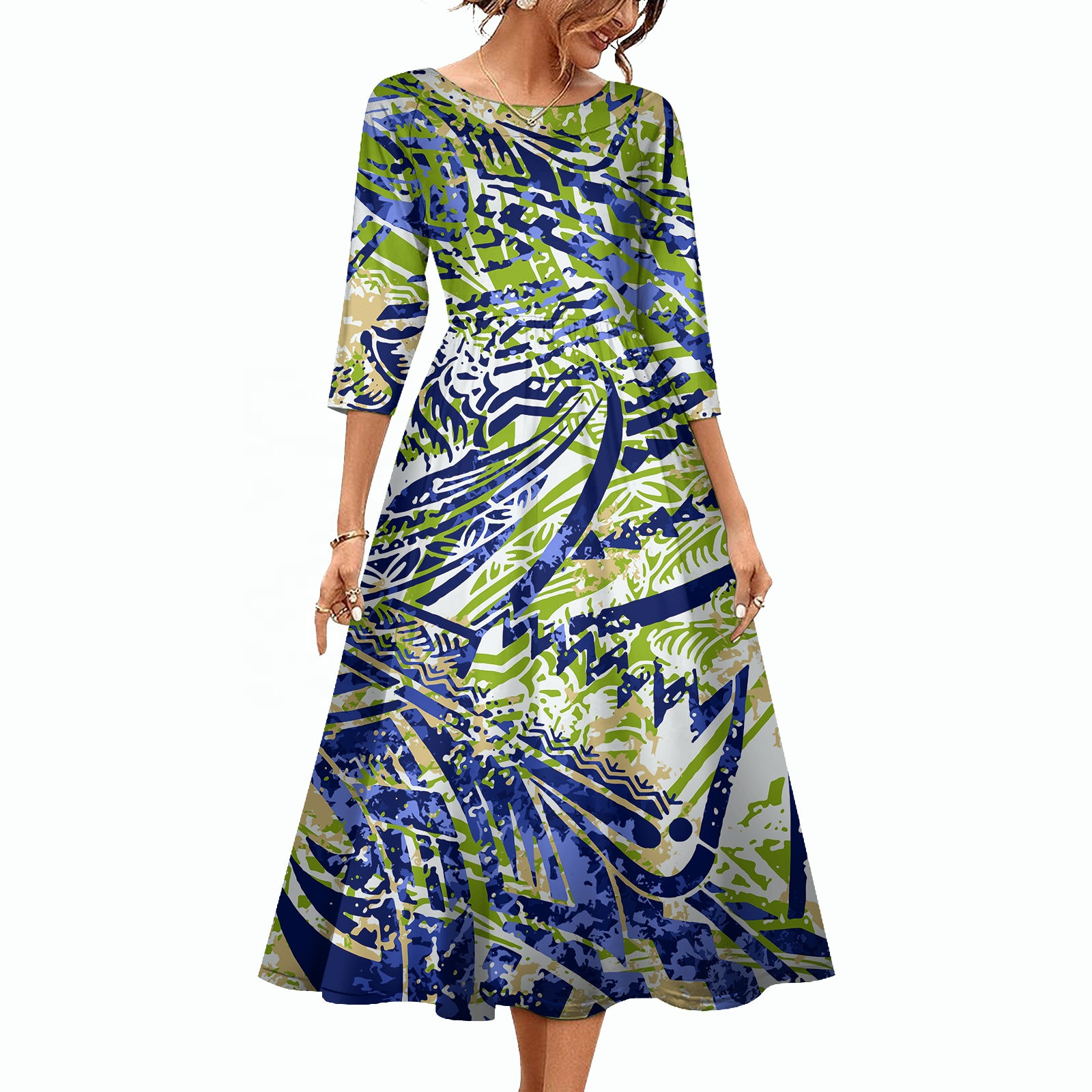 Baptism Center Polynesian Tribal Maxi Dress — Pacific Island Samoan Design