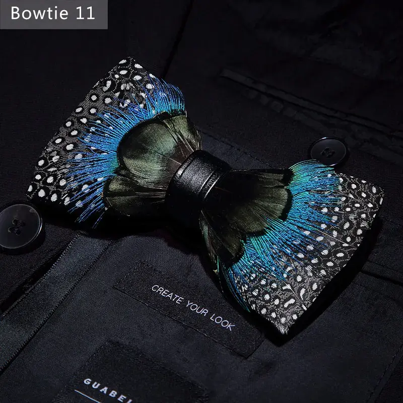 Thumbnail: Baptism Center Luxury Feather Bow Tie Set – Handmade Men’s Brooch Gifts Box
