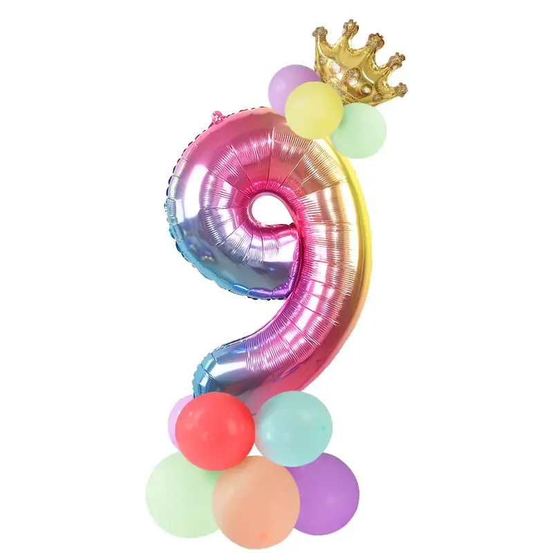 Thumbnail: Heavenly Rainbow Number Balloon Set – 32in Crown Foil for Baptism Celebration