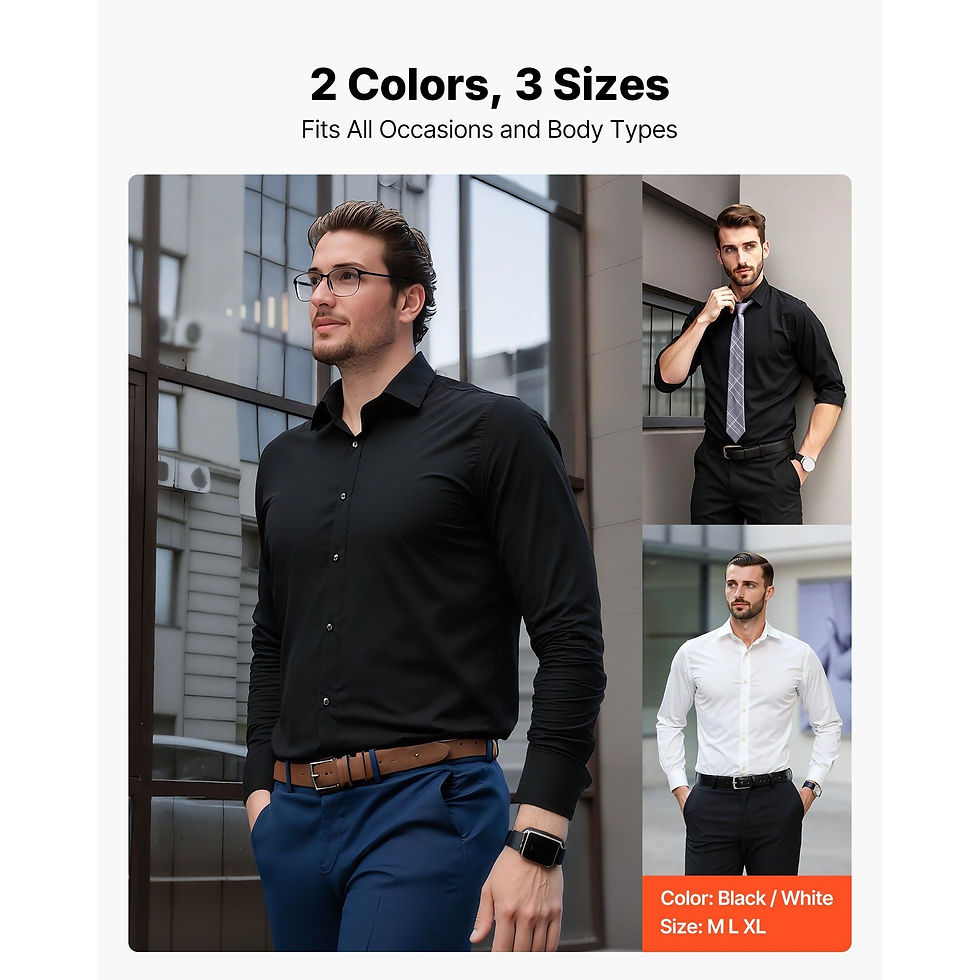 Thumbnail: Baptism Center Men’s Slim Fit Black Dress Shirt — Soft Stretch, Wrinkle‑Free Lon