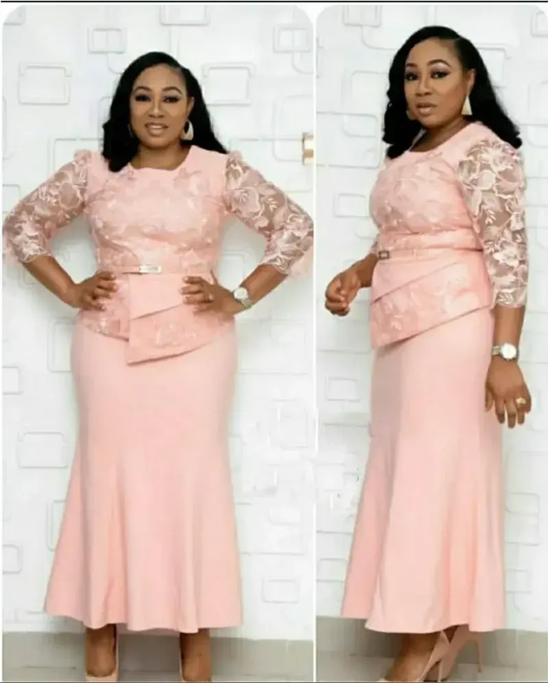 Thumbnail: Baptism Center Plus Size Formal Maxi Dress – Lace Patchwork 3/4 Sleeve O‑Neck