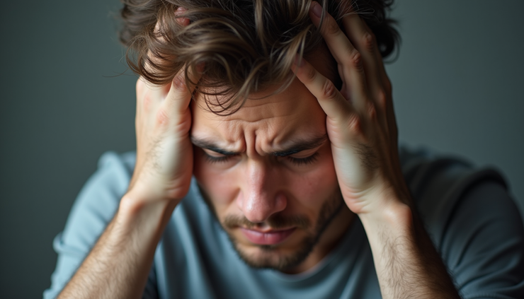 Vue rapprochée d’une personne tenant sa tête, signe de stress