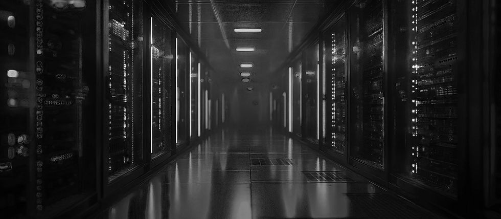 Server room with rows of data centre racks
