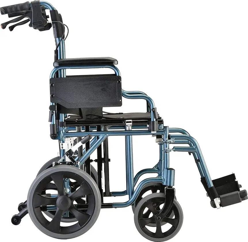 HEAVY DUTY TRANSPORT CHAIR WITH 12" WHEELS, HAND BRAKES, REMOVABLE ARMS - 22" | CFS Medical Supplies