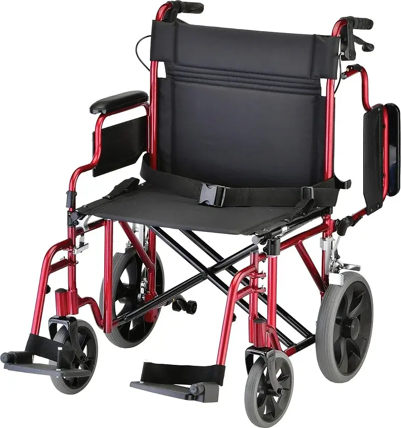 HEAVY DUTY TRANSPORT CHAIR WITH 12" WHEELS, HAND BRAKES, REMOVABLE ARMS - 22" | CFS Medical Supplies