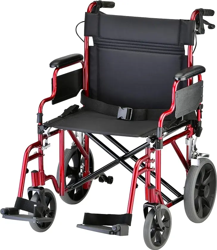 HEAVY DUTY TRANSPORT CHAIR WITH 12" WHEELS, HAND BRAKES, REMOVABLE ARMS - 22" | CFS Medical Supplies