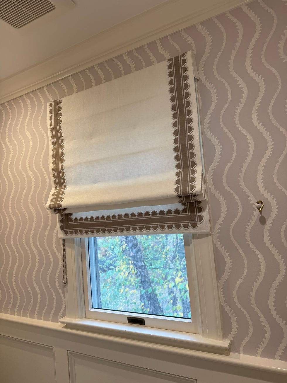 flat roman shade with decorative tape