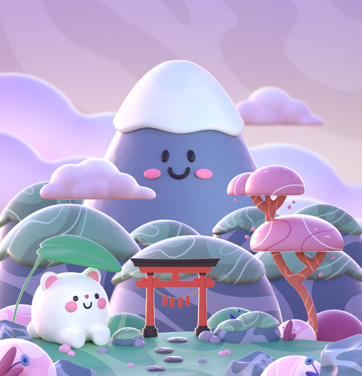 Stylized japanese 3D project animation with detailed textures, created in Nomad Sculpt, Cinema 4D, and Octane