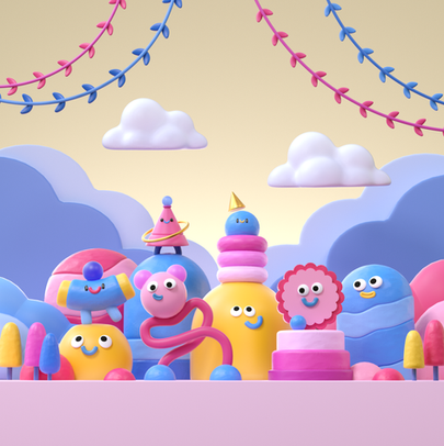 Stylized colorful  3D characters with detailed textures, created in Cinema 4D, C4D, and Octane