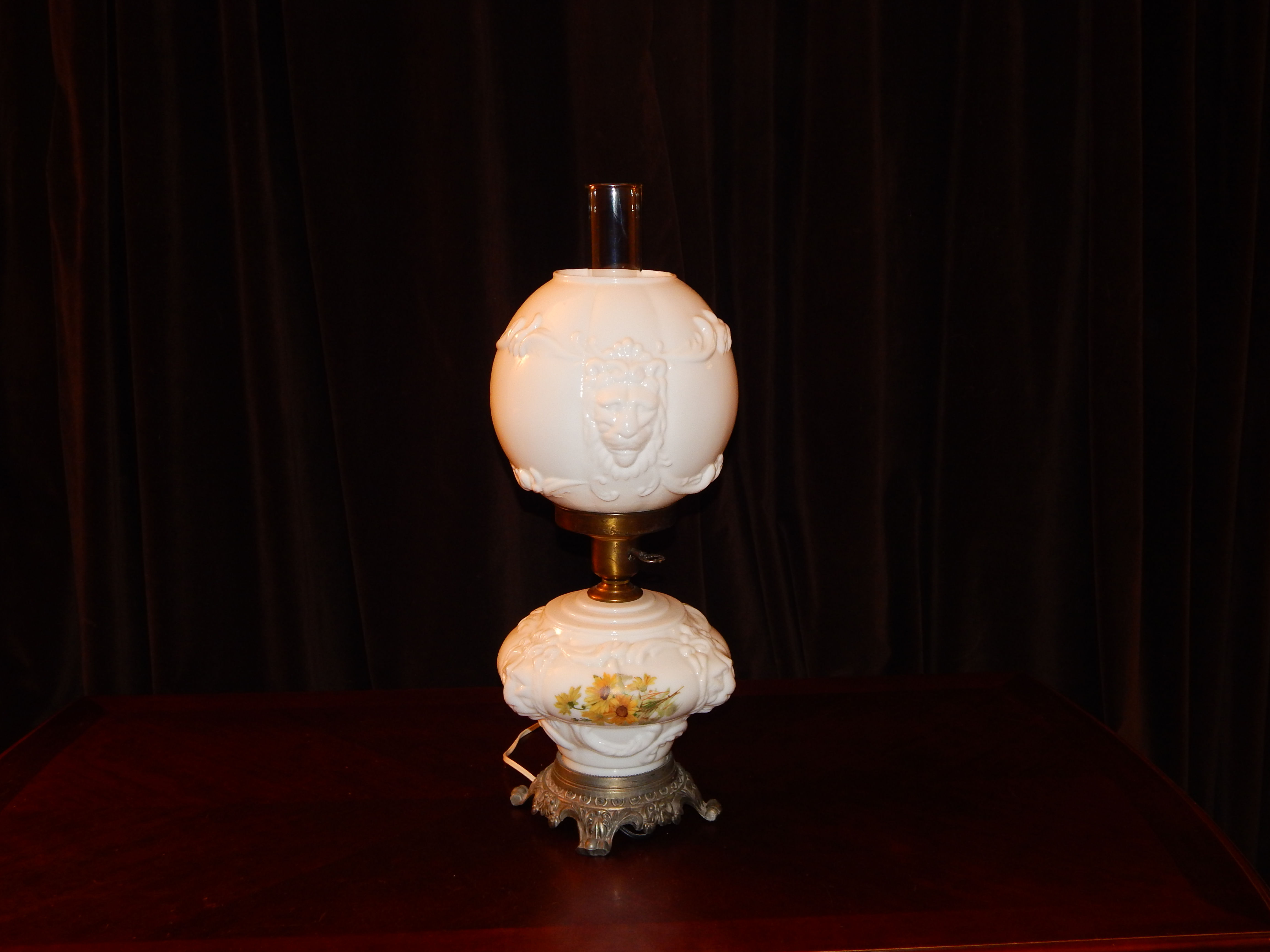 Vintage Gone With the Wind Milk Glass Hurricane Lamp