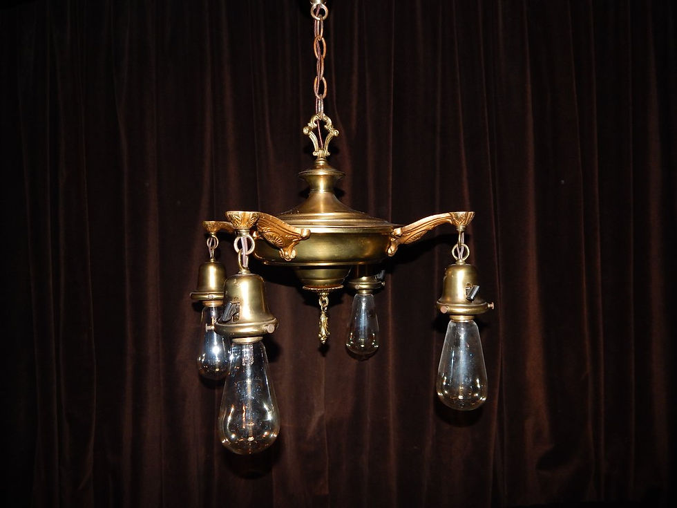 Thumbnail: Antique (Art Nouveau/Art Deco) four-arm brass pan chandelier