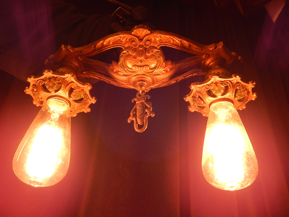 Thumbnail: Antique Art Deco Cast Iron Two-Socket Flush-mount Light Fixture