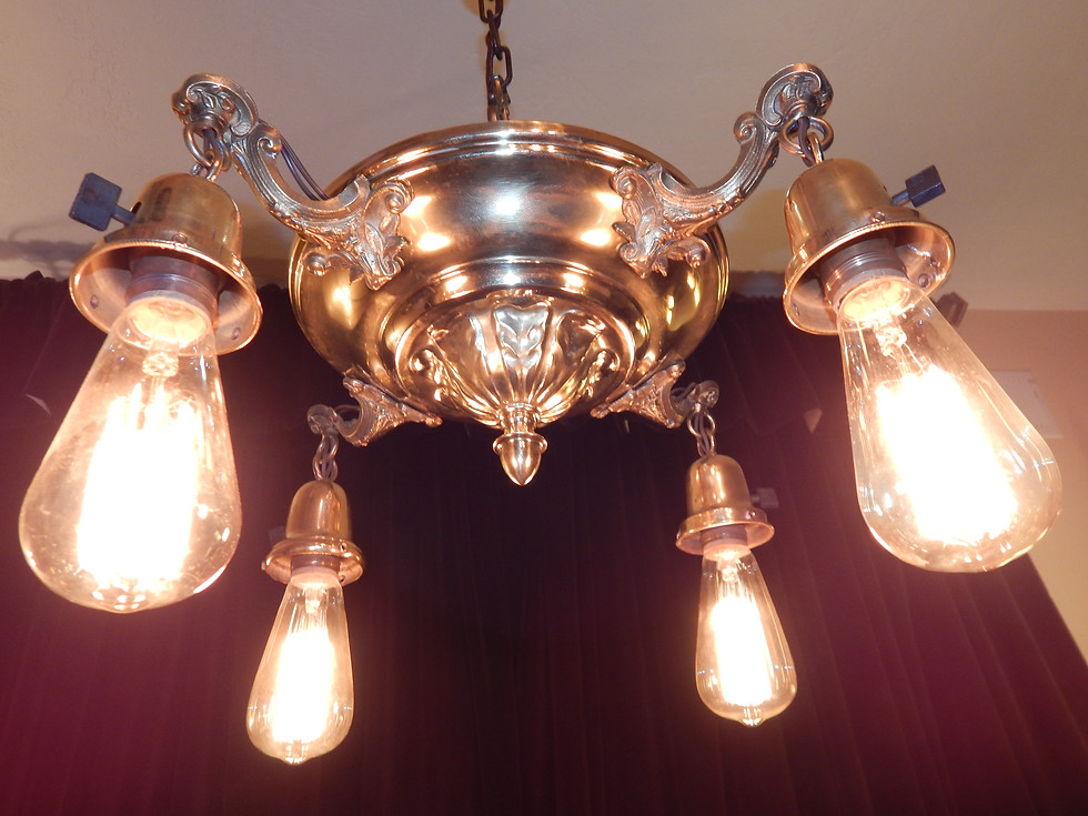 Thumbnail: Antique Four-Arm Brass Pan Light