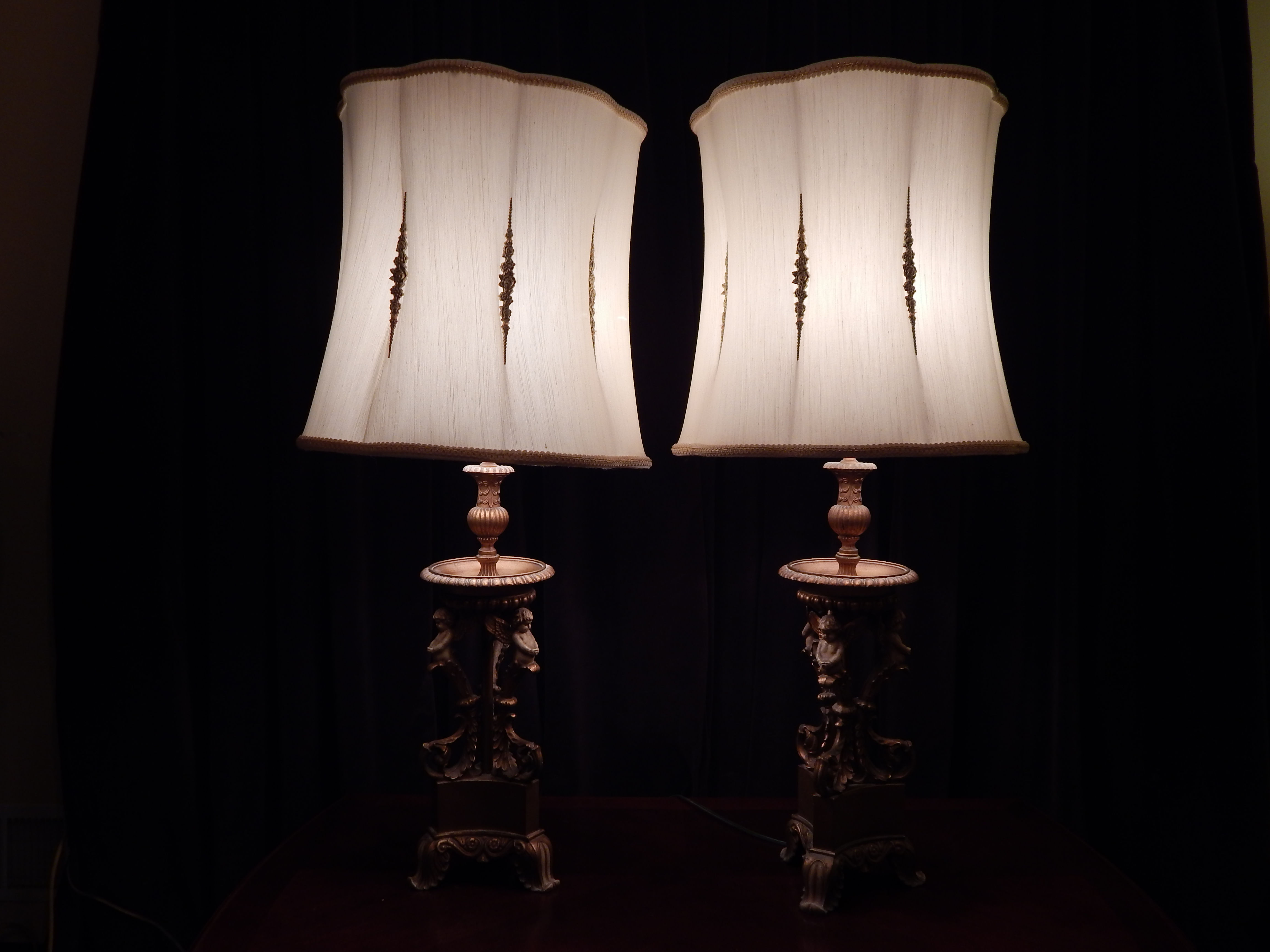 PAIR of Antique Angel Lamps