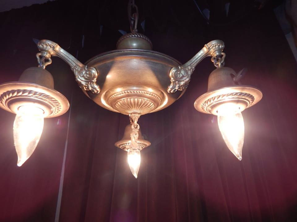 Thumbnail: Three-Arm Brass Pan Chandelier