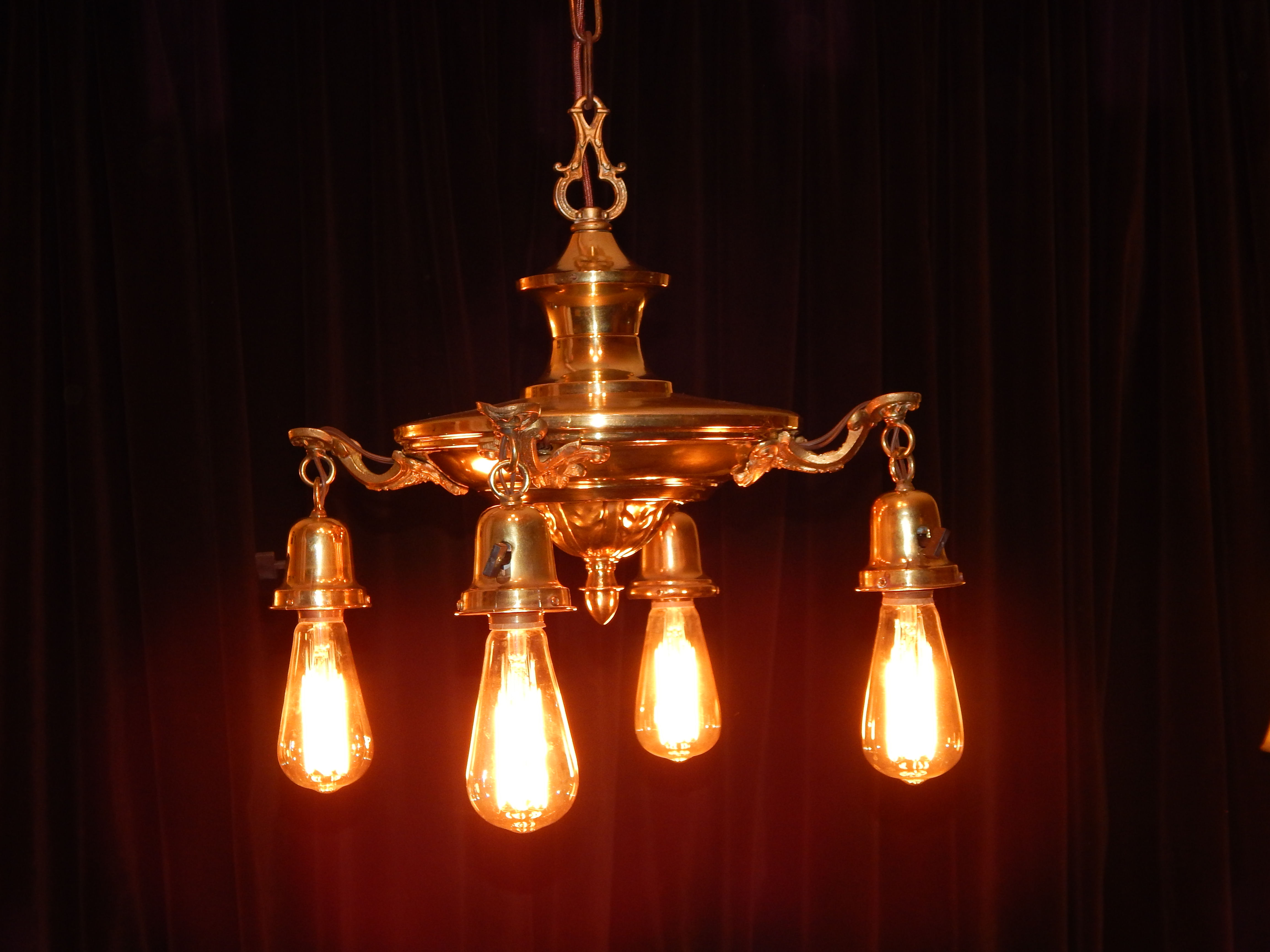 Antique Four-Arm Brass Pan Light