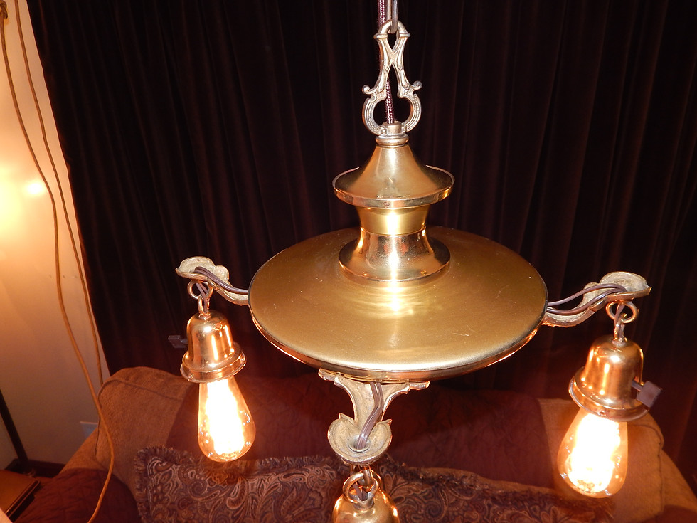 Thumbnail: Antique Four-Arm Brass Pan Light