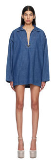 Ace Kandola modelling Valentino Blue V-Neck Denim Minidress for SSENSE