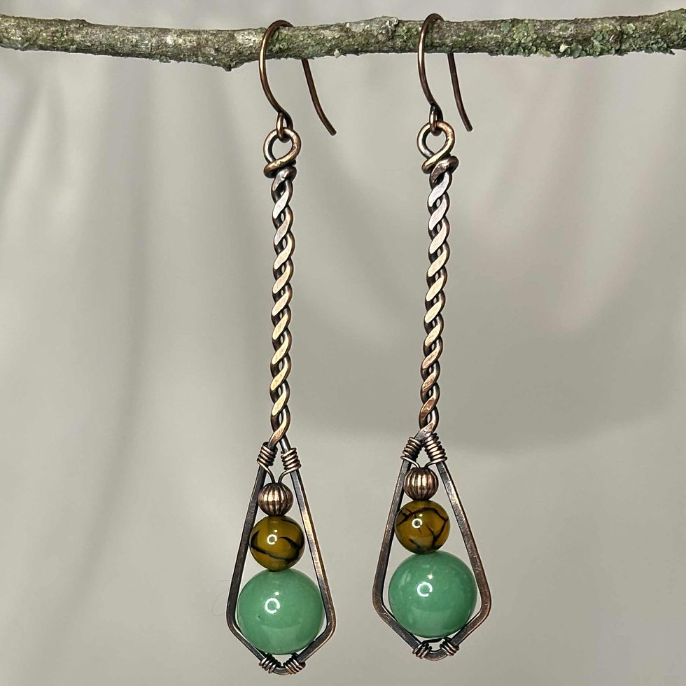 Copper earrings with chakra energy beads