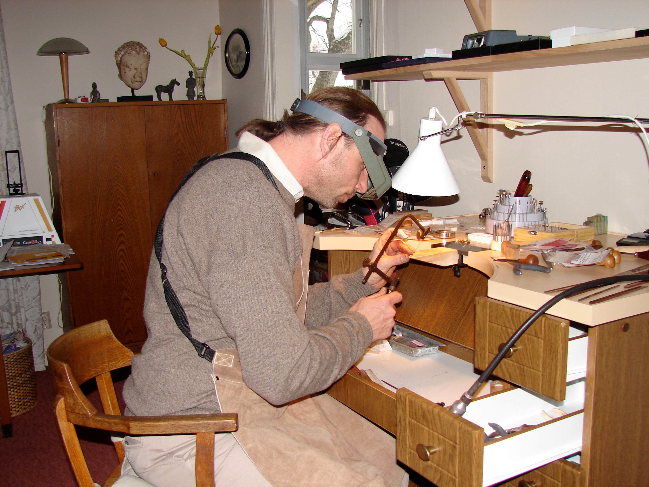 Niels Orloff in the old family house, working on a custom order. Winter - 2006.