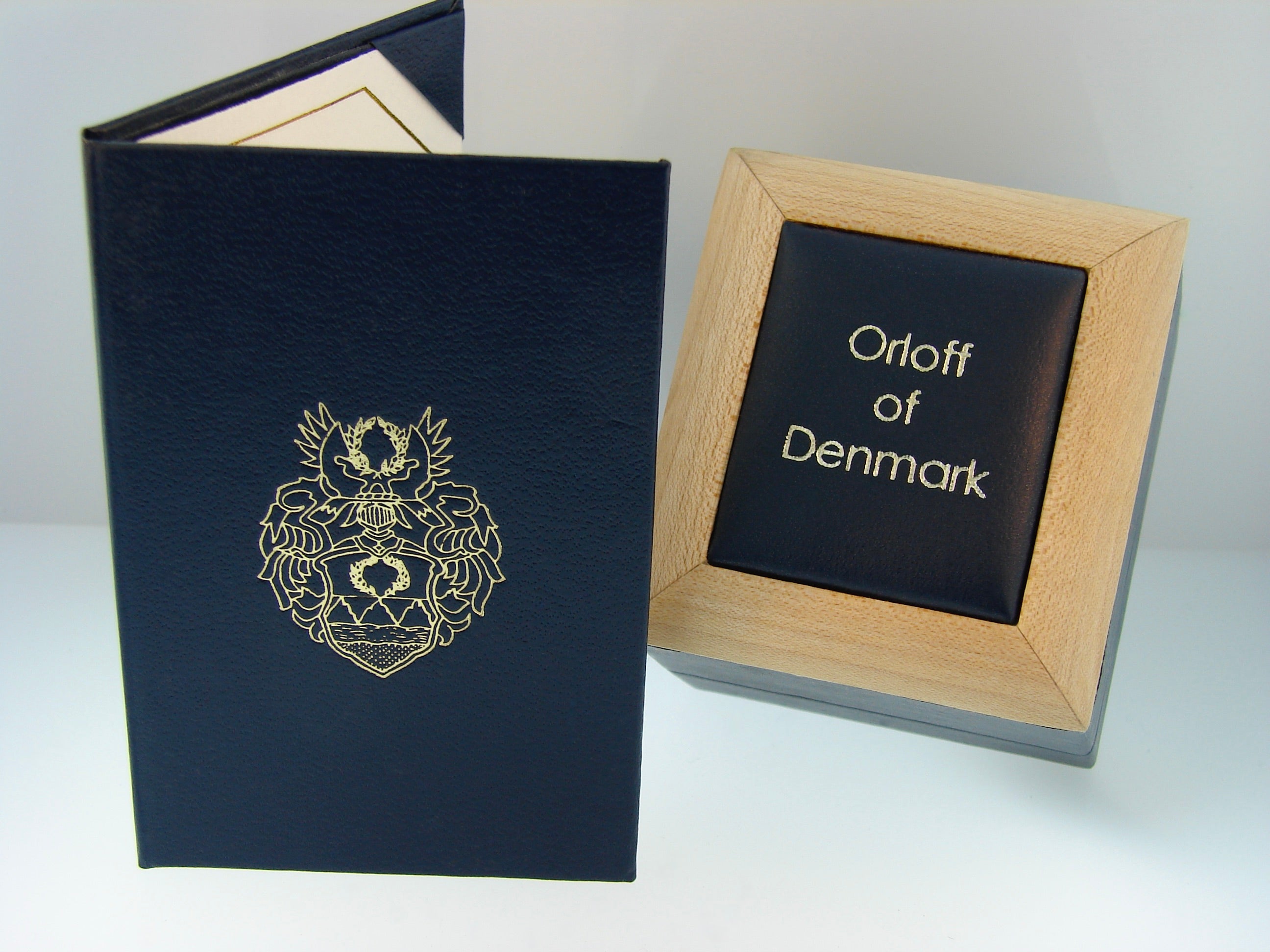 The very first iteration of the Orloff of Denmark jewelry box and certificate holder.