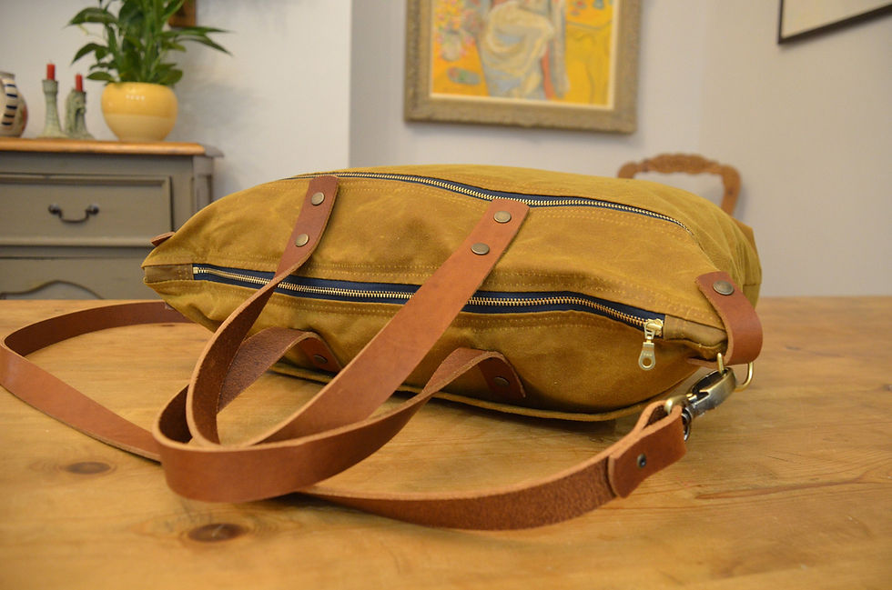 Thumbnail: Waxed Mustard Bag, Large Tote, Weekend bag, Luggage bag, Cabin bag, Work bag.