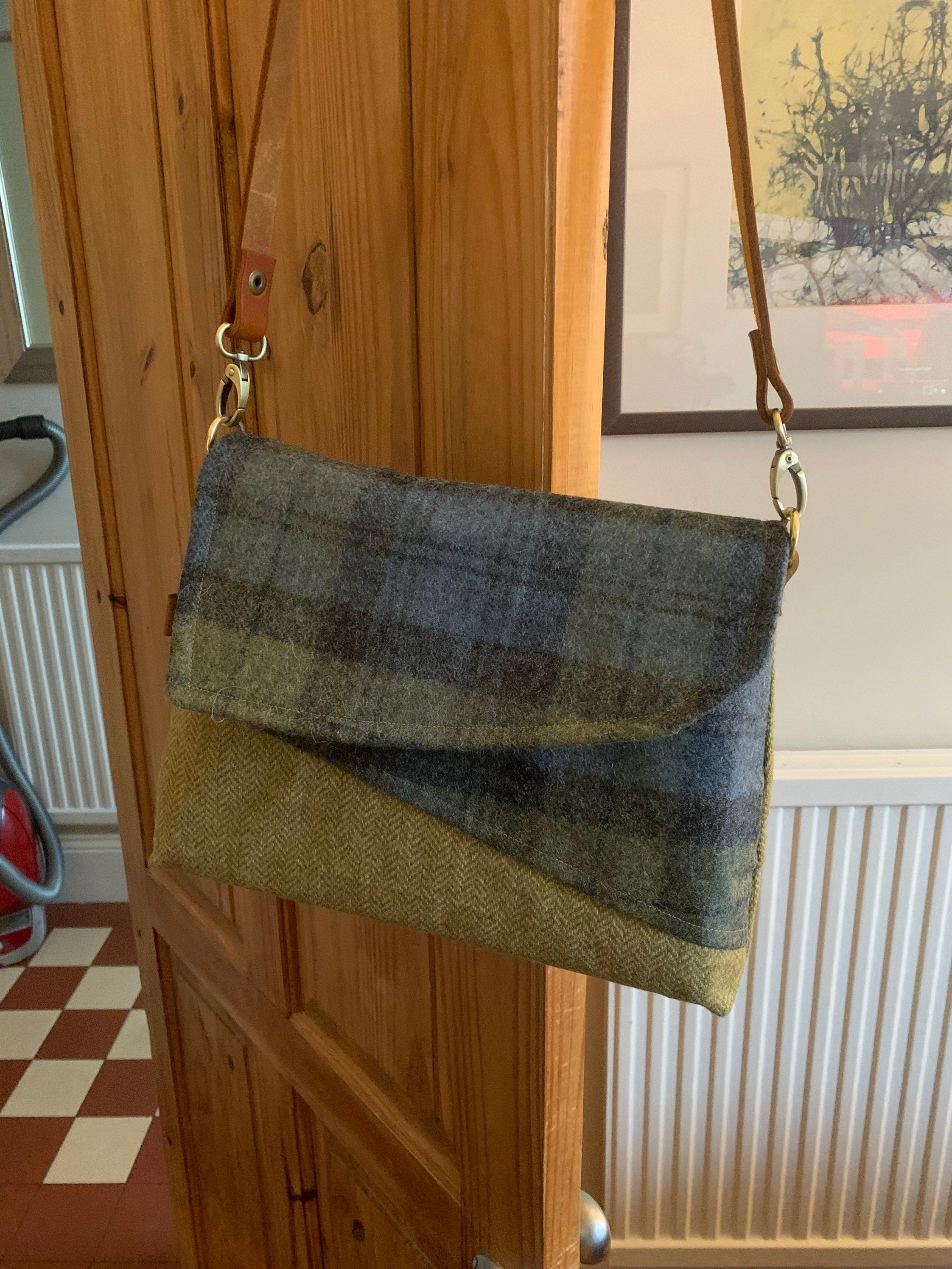 Blue & Moss Tweed Handbag, shoulder bag, Gift for a woman