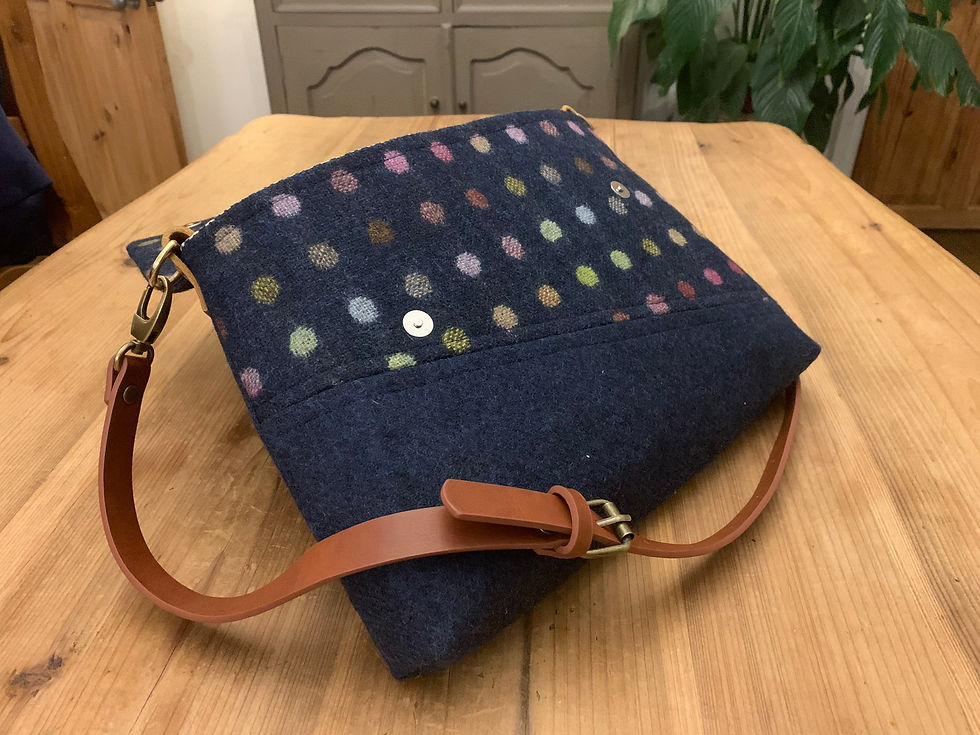 Thumbnail: Wool polka dot crossbody bag, gift, vegan leather, tweed bag